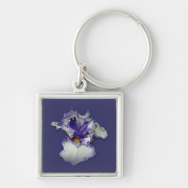 Chaveiro Flor Íris Branca e Azul (Frente)