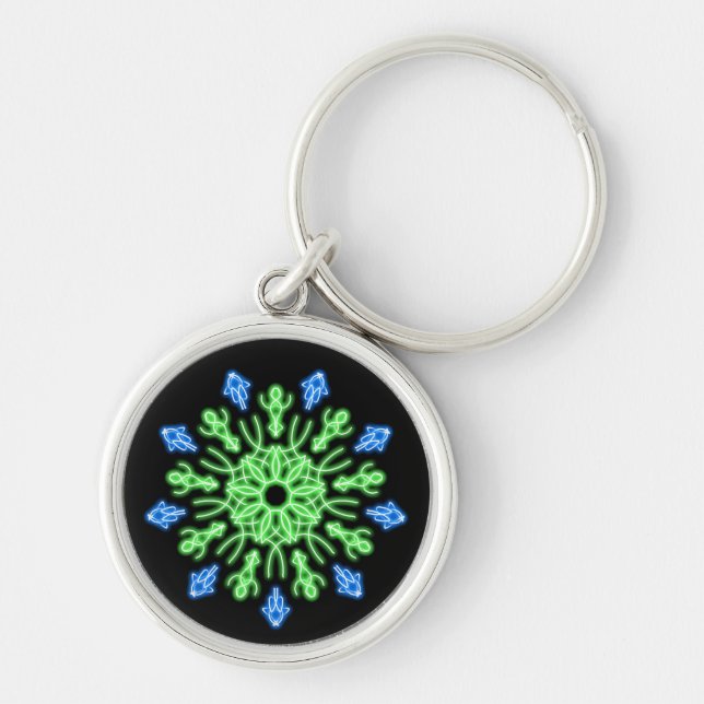 Chaveiro Flor néon verde e azul (Frente)