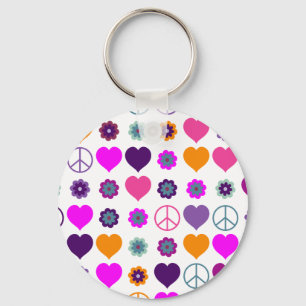 Chaveiro Flor Power Heart Peace Pattern + seu backgr.