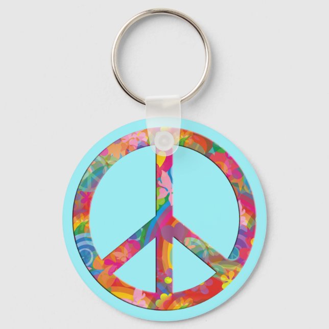 Chaveiro Flor Power Peace | ciano (Frente)