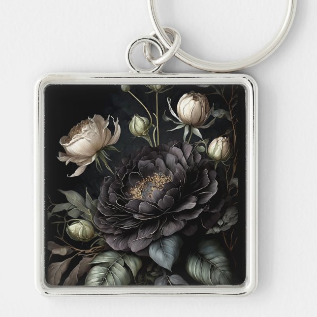 Chaveiro Flor Preto Rosa de Disposição Gótica (Frente)