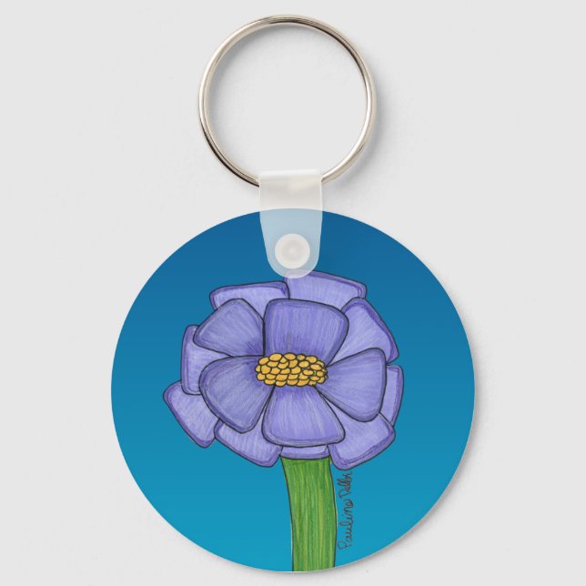 Chaveiro Flor quadrada roxa com fundo azul (Frente)