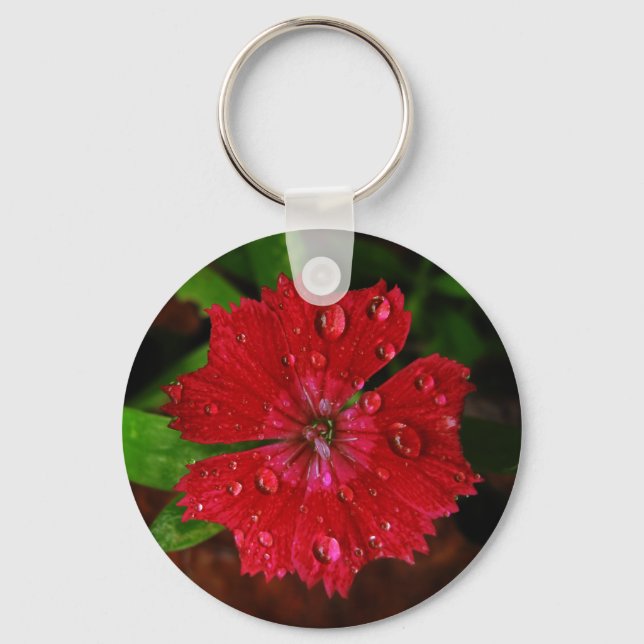 Chaveiro Flor Red Dianthus com Raindrops Foto (Frente)