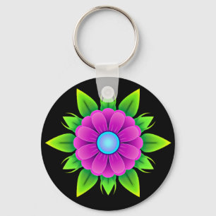 Chaveiro Flor rosa com folhas verdes