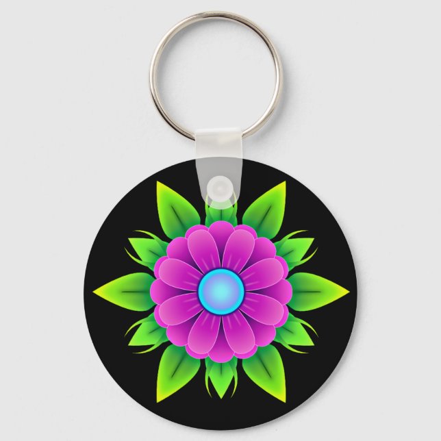 Chaveiro Flor rosa com folhas verdes (Frente)