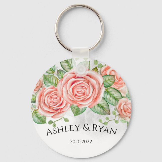 Chaveiro Flor rosa pincelado personalizado (Frente)