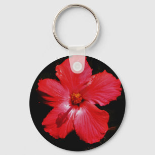 Chaveiro Flor rosa vermelha quente do hibiscus no preto