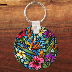 Chaveiro Floração Tropical em Vidro Estampado Floral Vibran