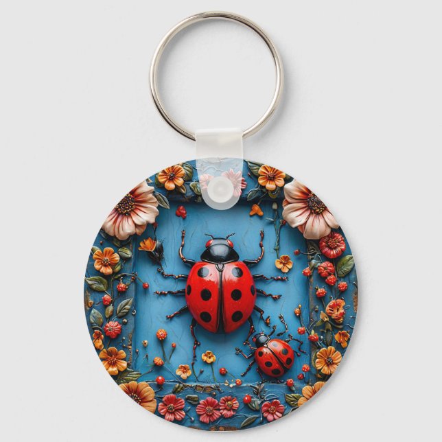 Chaveiro 🐞 Floral 3D Joia de Jardim de Besouro 🐞 (Frente)