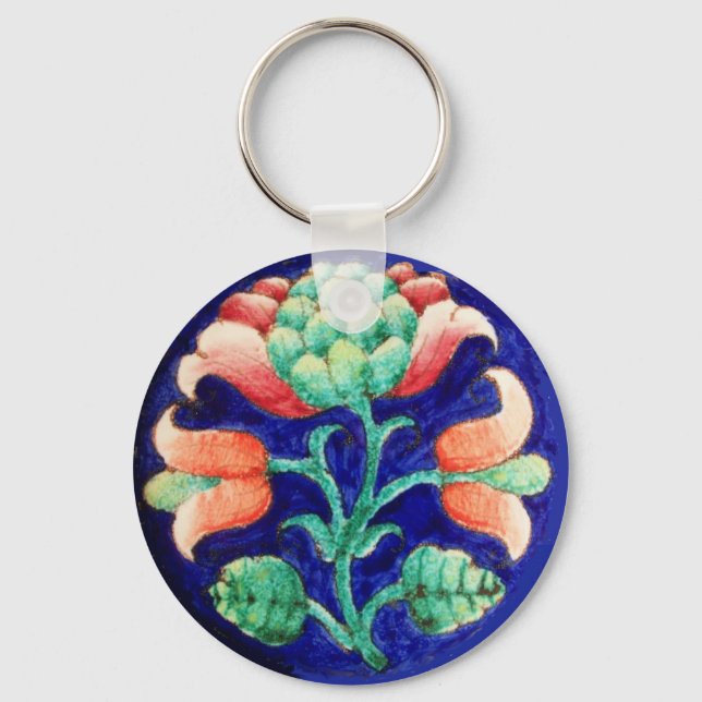 Chaveiro FLORAL, azul rosa verde (Frente)
