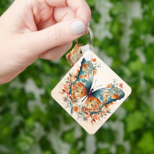 Chaveiro Floral Boho Flor de Borboleta Prado Aquarela