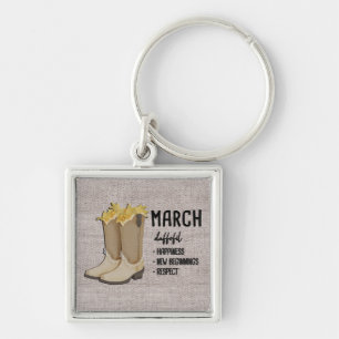 Chaveiro Floral Boots Aniversário Mês Flor/ Marcha Daffodil
