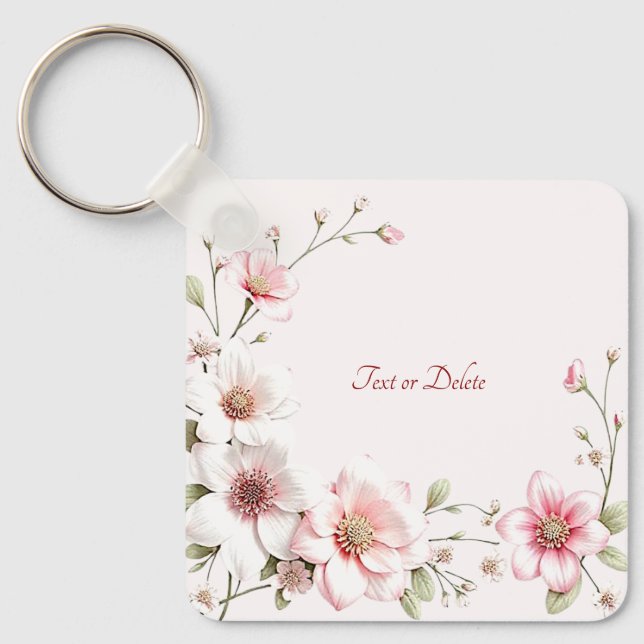 Chaveiro Floral Branco Rosa Elegante (Frente)