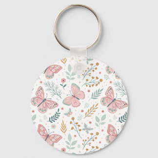 Chaveiro Floral Butterfly Pastel Garden Botanical Elegance