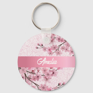 Chaveiro Floral Cerejeira Blossomas Faux Pastel Rosa Glitte