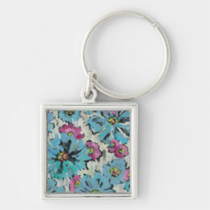 Chaveiro Floral cor-de-rosa e azul gráfico