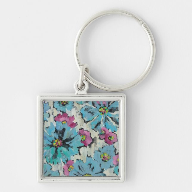 Chaveiro Floral cor-de-rosa e azul gráfico (Frente)