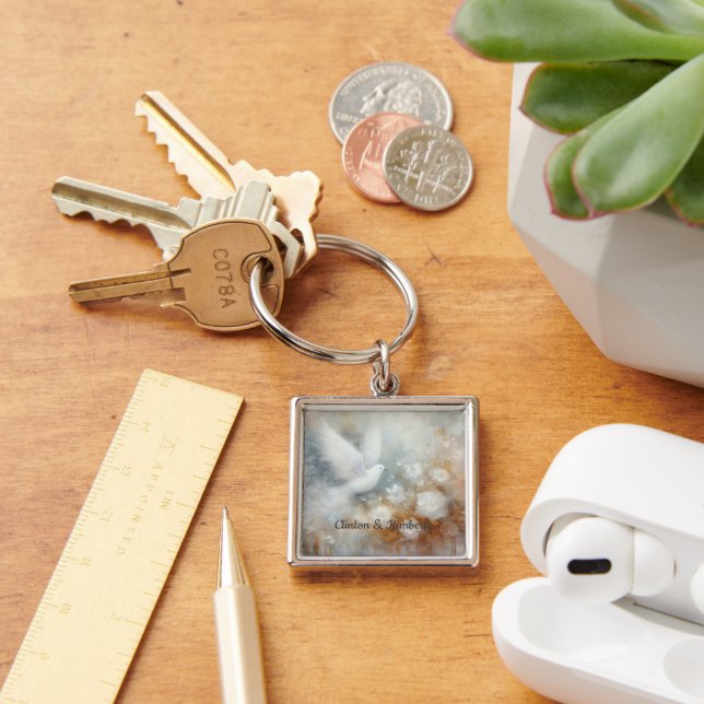 Chaveiro Floral da Pomba de Casamento - Personaliz (Mesa)