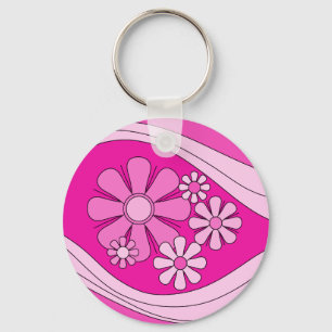 Chaveiro Floral Daydreter Retro Rosa Quente Rosa 60s Flores