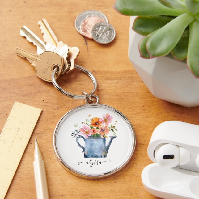 Chaveiro Floral De Aquarela Pintada À Mão (Mesa)