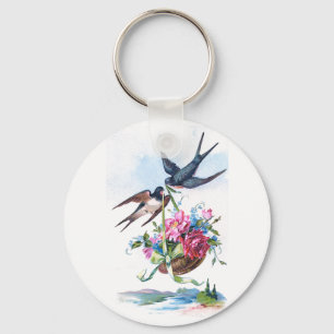 Chaveiro Floral de Aves e Flores Vintagres