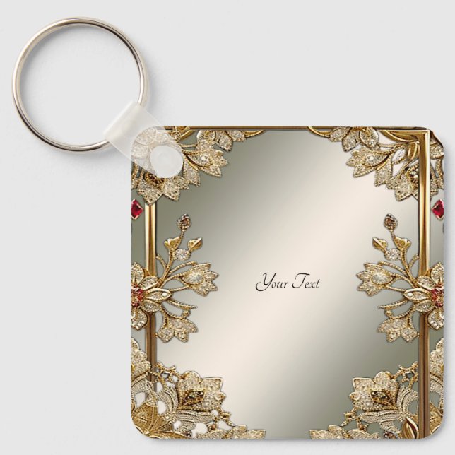 Chaveiro Floral do Ornamentado Dourado (Frente)