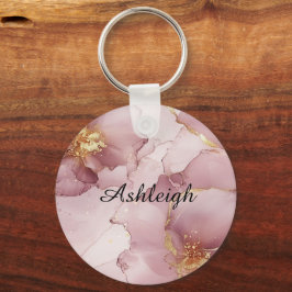 Chaveiro Floral Dourado Rosa-Blush Romântico