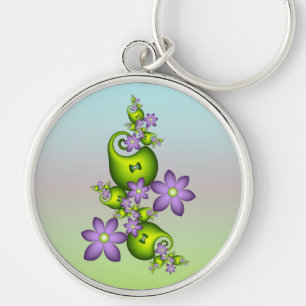 Chaveiro Floral Fantasy Lilac Flores Verde Formas Fractais