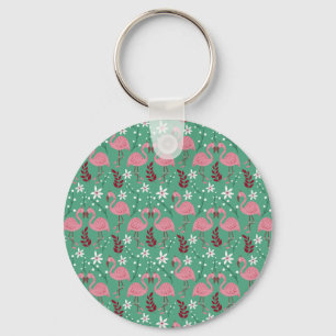 Chaveiro Floral flamingo sem costura, padrão rosa verde