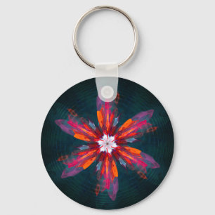 Chaveiro Floral Flores de Mandala Laranja Vermelho Abstrato