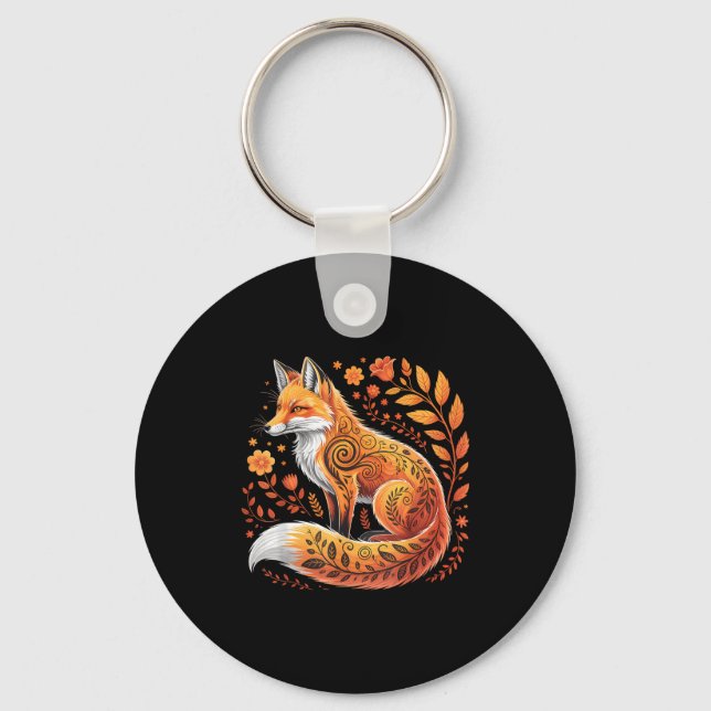 Chaveiro Floral Fox Flowers Art Fox In Autumn - Fall Fox  (Frente)