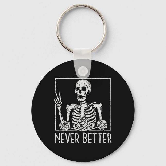 Chaveiro Floral Halloween Bebendo Skelover Café Nunca Seja (Frente)