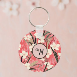 Chaveiro Floral Japonês em Salmão Rosa Branco Vermelho com