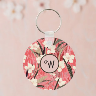 Chaveiro Floral Japonês em Salmão Rosa Branco Vermelho com