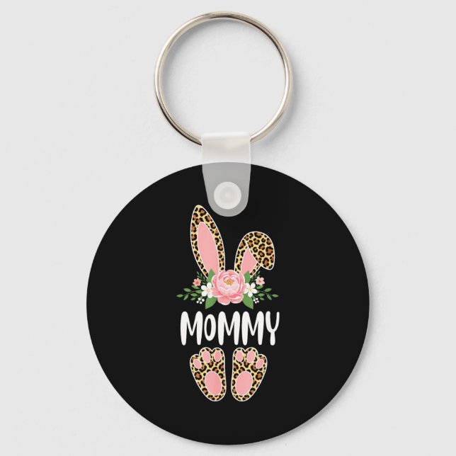 Chaveiro Floral leopardo mamãe coelho feliz páscoa dia das  (Frente)