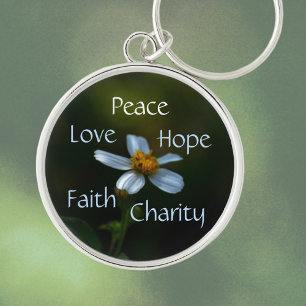 Chaveiro Floral Peace Love Hope Faith Charity Daisy
