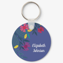 Floral personalizado elegante azul simples nome