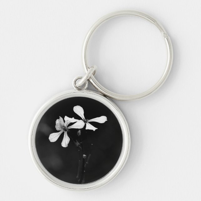 Chaveiro floral preto e branco minimalista (Frente)