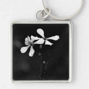 Chaveiro floral preto e branco minimalista