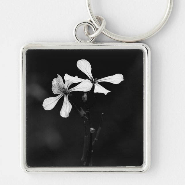 Chaveiro floral preto e branco minimalista (Frente)