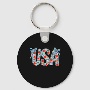 Chaveiro Floral Usa Coquette Laço Patriótico 4 De Julho Mul