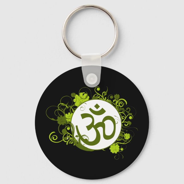 Chaveiro Floral Verde Budista Om (Frente)