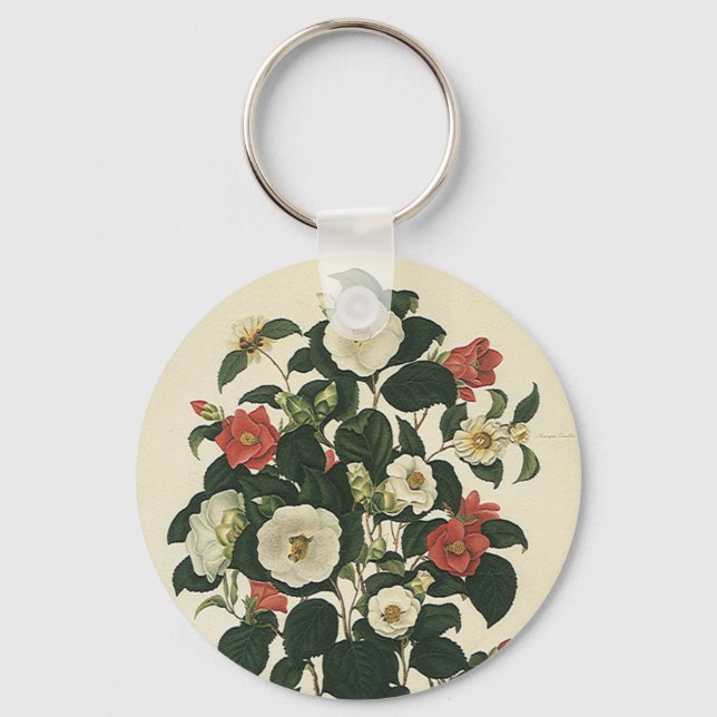 Chaveiro Floral Vintage, Flores de Rosas de Jardim Antigas (Frente)