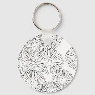 Chaveiro Flores abstrato brancas e pretas