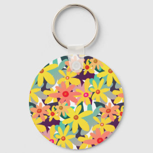 Chaveiro Flores amarelas, cor-de-rosa e laranja