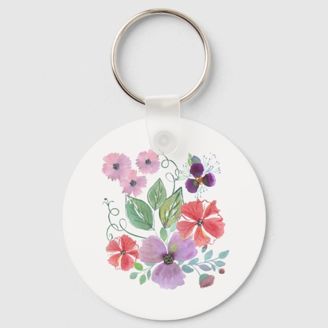 Chaveiro Flores aquarelas. (Frente)
