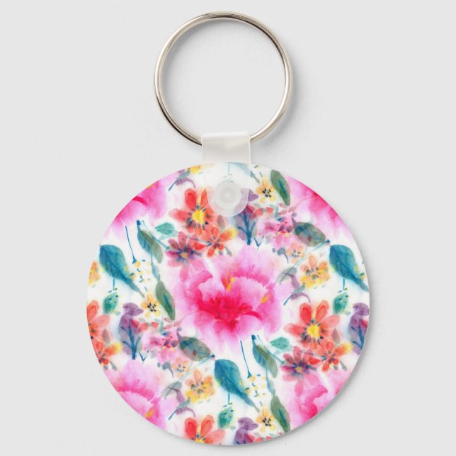 Chaveiro Flores aquáticas, de cor branca, com placa de lice (Frente)
