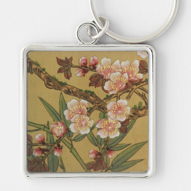 Chaveiro Flores Asiáticas Japonesas de Cerejeira Vintage (Frente)
