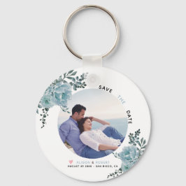 Chaveiro Flores azuis, cor-de-água, folhas verdes, foto