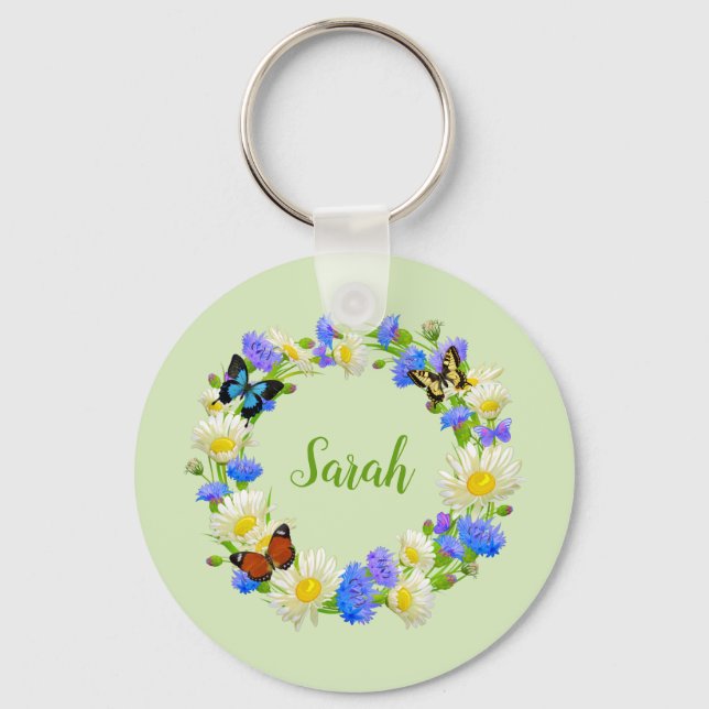 Chaveiro Flores Borboleta Pulseira Personalizada Floral (Frente)